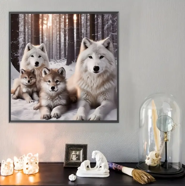Diamond Painting Wolfsfamilie im Schneewald